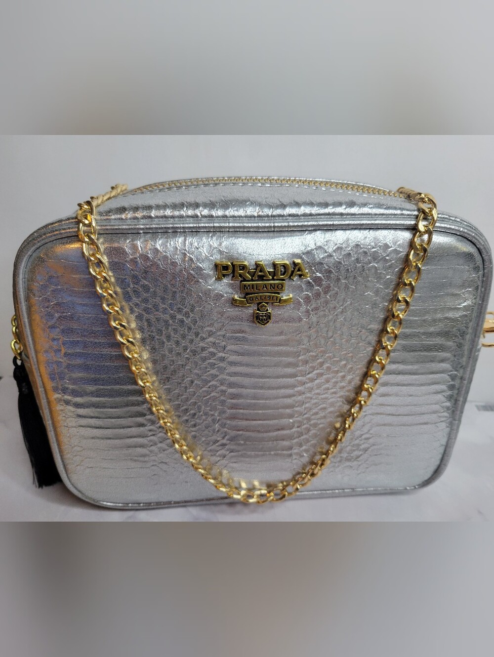 Silver Snake Print Crossbody Bag